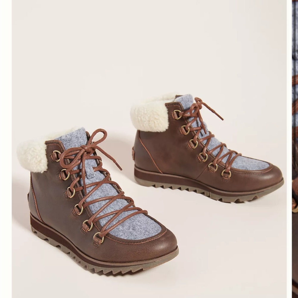 Sorel Women 8.5 Harlow Lace Cozy Velvet Tan Blackened Brown Waterproof Boots